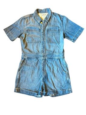 AMO Denim Skip Romper short sleeve light wash XL NWT casual carefree
